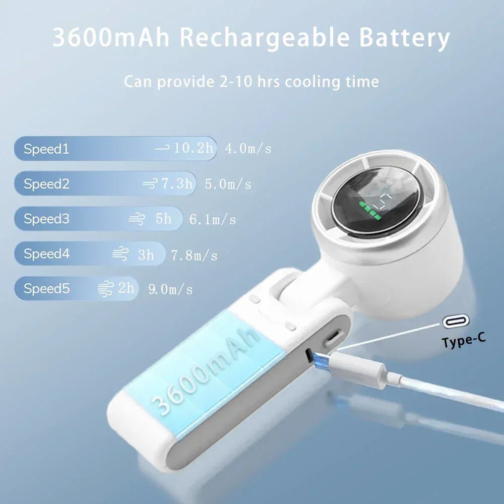 5-Speed Turbo Handheld Fan 13550RPM 10Hr Battery Foldable | Wahooly 5-Speed Turbo Handheld Fan — 13,550 RPM Brushless Motor, 10-Hour Battery, Foldable & Pocket-Sized