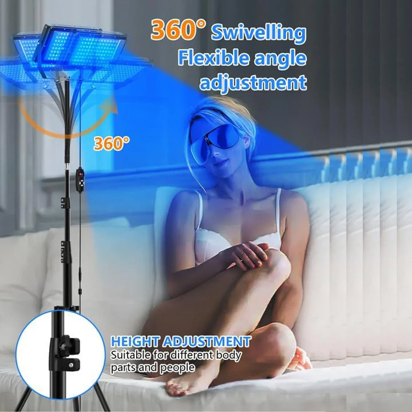 50W Blue Light Therapy Lamp with Tripod | 420 LEDs, 460nm & 490nm Skin Care — Wahooly 50W Blue Light Therapy Lamp with Adjustable Tripod | 420 LEDs | 460nm & 490nm Skin Care & Tanning Solarium