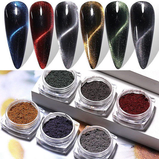 6 Colors Cat Eye Chrome Magnetic Nail Powder Pearl Fairy Pigment Reflective Effect Rubbing Dust DIY Charm Manicure Decor Flash 6 Colors Cat Eye Chrome Magnetic Nail Powder Pearl Fairy Pigment Reflective Effect Rubbing Dust DIY Charm Manicure Decor Flash