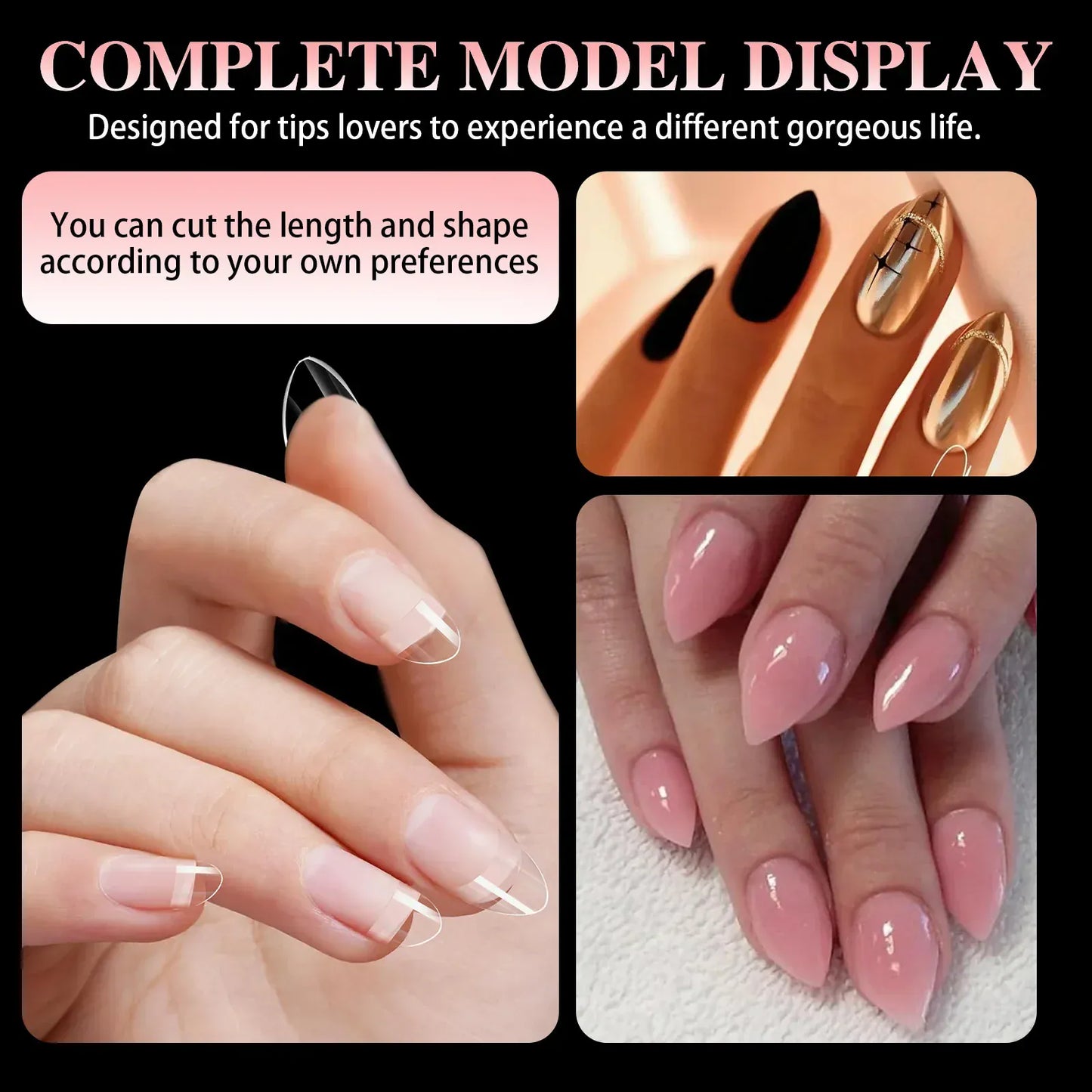 Ultra Short French False Nails 600pcs - Almond Square | Wahooly 600pcs Ultra Short French False Nails Acrylic Nail Pieces Almond Square Traceless Half Pack Scrub False Nails Girls Beauty Tools