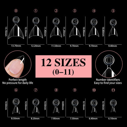 Ultra Short French False Nails 600pcs - Almond Square | Wahooly 600pcs Ultra Short French False Nails Acrylic Nail Pieces Almond Square Traceless Half Pack Scrub False Nails Girls Beauty Tools