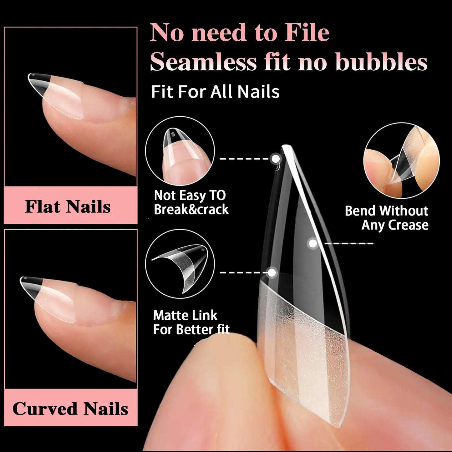 Ultra Short French False Nails 600pcs - Almond Square | Wahooly 600pcs Ultra Short French False Nails Acrylic Nail Pieces Almond Square Traceless Half Pack Scrub False Nails Girls Beauty Tools