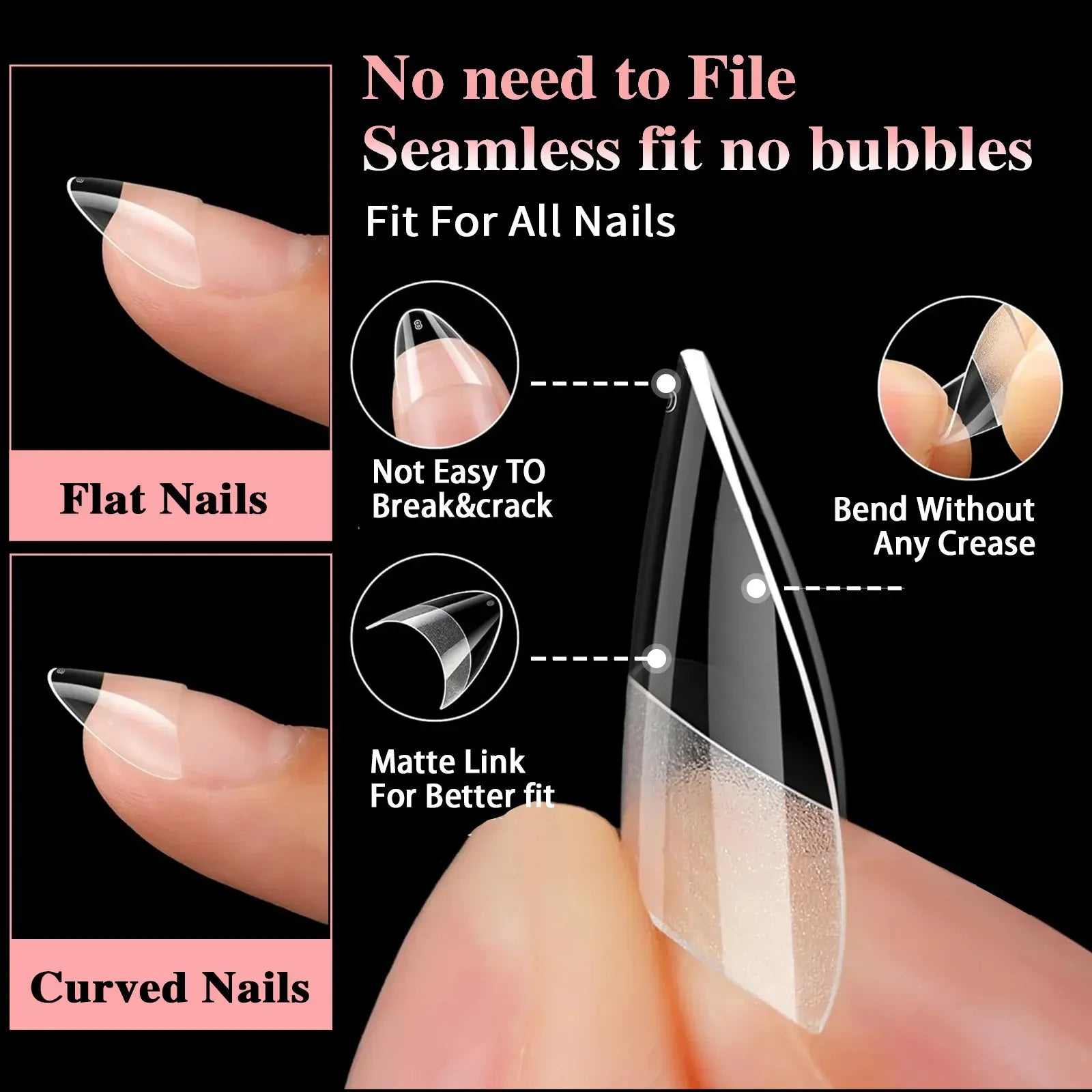 Ultra Short French False Nails 600pcs - Almond Square | Wahooly 600pcs Ultra Short French False Nails Acrylic Nail Pieces Almond Square Traceless Half Pack Scrub False Nails Girls Beauty Tools
