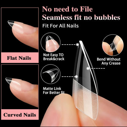 Ultra Short French False Nails 600pcs - Almond Square | Wahooly 600pcs Ultra Short French False Nails Acrylic Nail Pieces Almond Square Traceless Half Pack Scrub False Nails Girls Beauty Tools