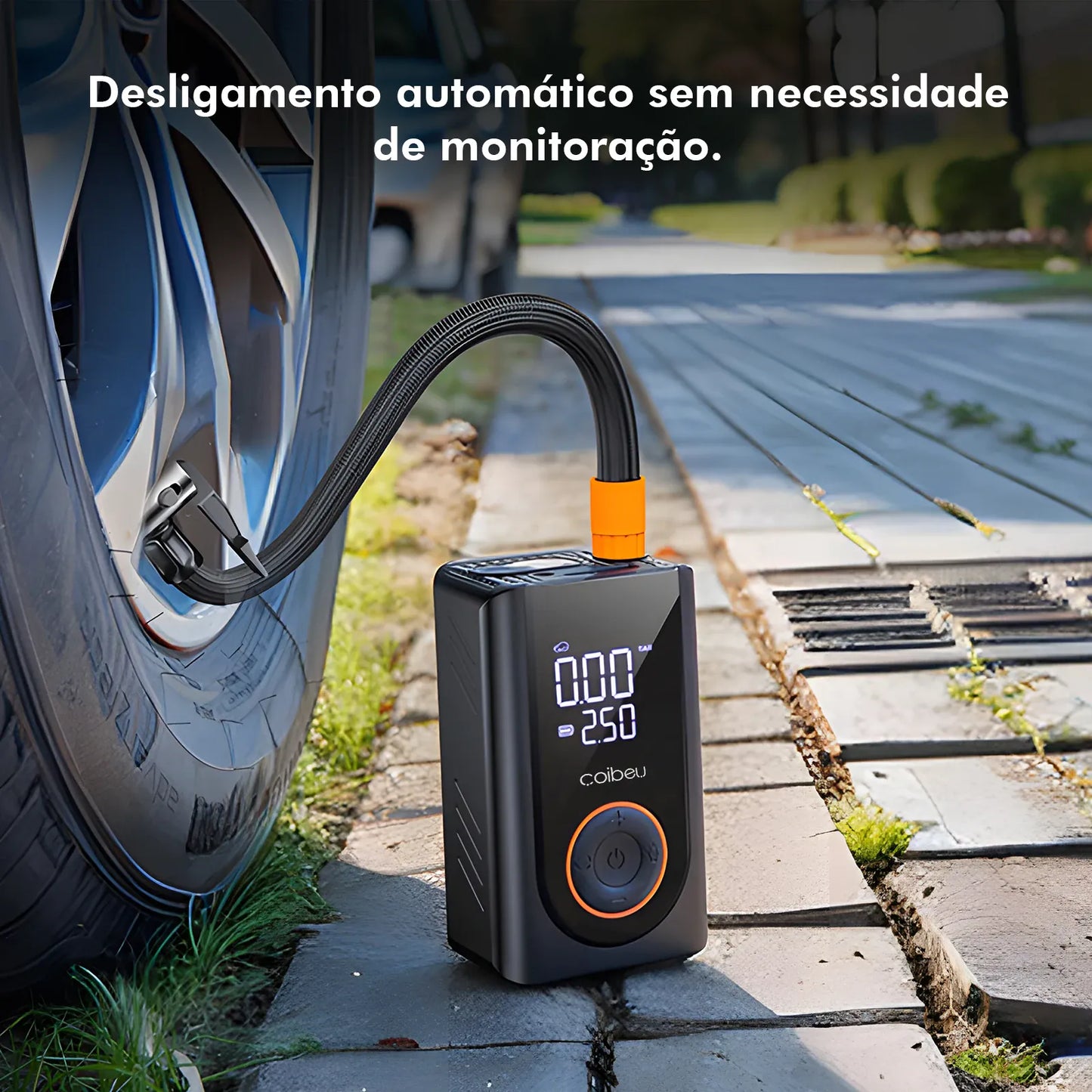 60W Wireless Portable Tire Inflator | Dual Battery | 5 Smart Modes | Auto Shut-Off | Car, Bike & Motorcycle 60W Wireless Portable Tire Inflator — Dual 1800mAh Battery, 5 Smart Modes, LED + SOS, Auto Shut-Off | Car, Bike & Motorcycle