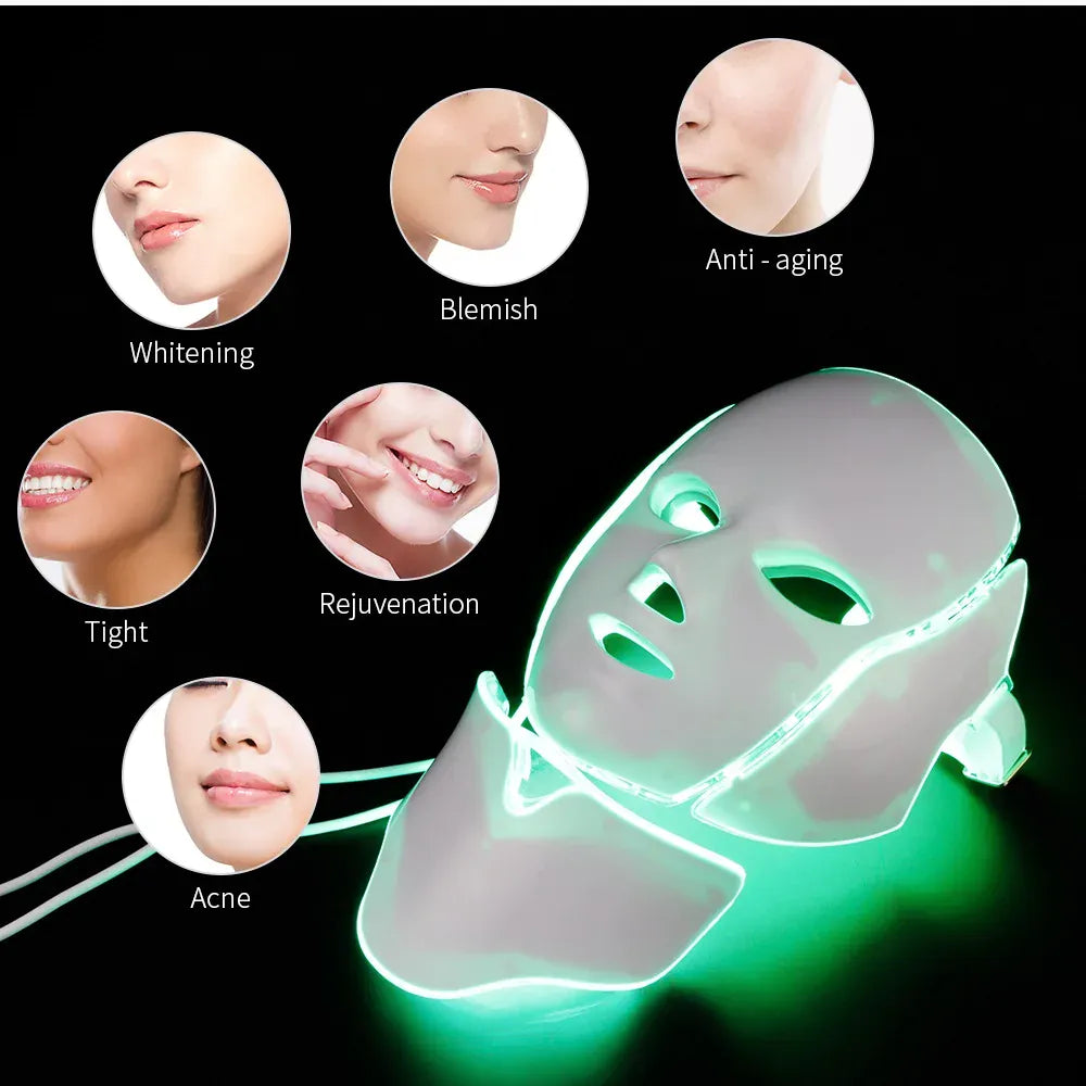 7-Color LED Face & Neck Mask | 192 LEDs Anti-Aging Light Therapy | US/EU/UK/AU — Wahooly 7-Color LED Face & Neck Mask | 192 LEDs | Anti-Aging, Acne, Whitening Light Therapy | US/EU/UK/AU Plug