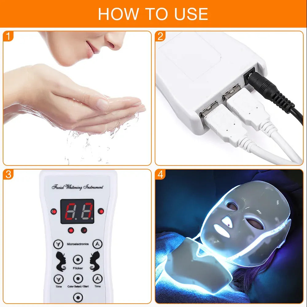 7-Color LED Face & Neck Mask | 192 LEDs Anti-Aging Light Therapy | US/EU/UK/AU — Wahooly 7-Color LED Face & Neck Mask | 192 LEDs | Anti-Aging, Acne, Whitening Light Therapy | US/EU/UK/AU Plug