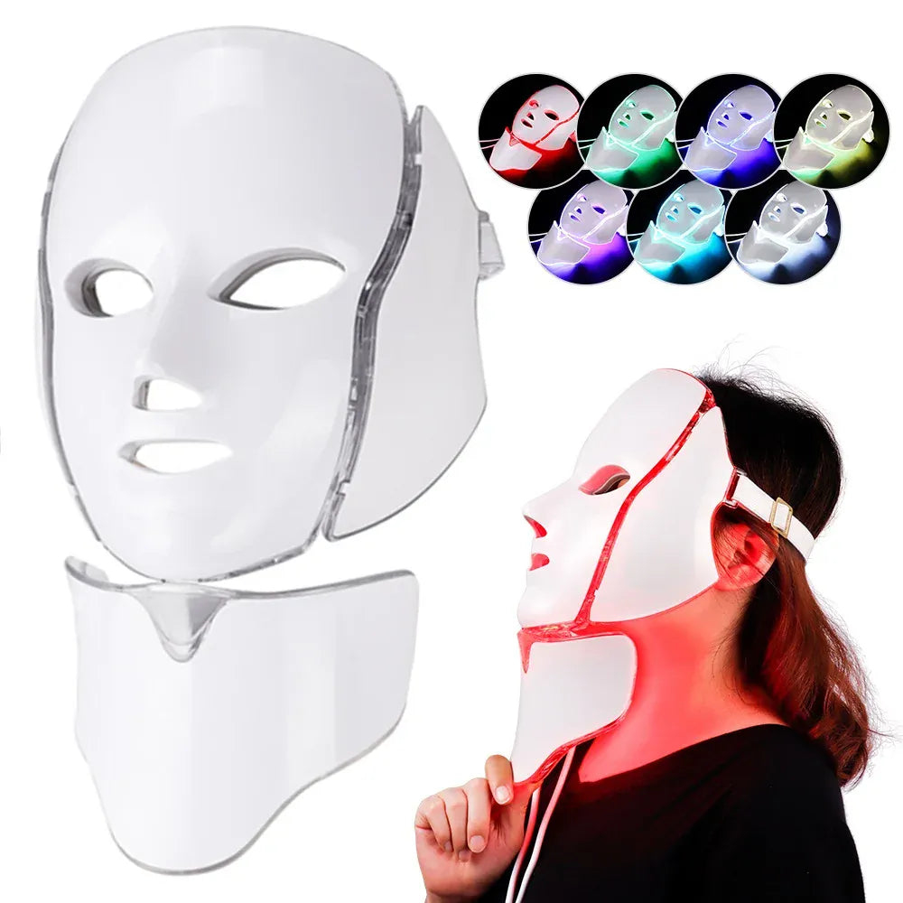 7-Color LED Face & Neck Mask | 192 LEDs Anti-Aging Light Therapy | US/EU/UK/AU — Wahooly 7-Color LED Face & Neck Mask | 192 LEDs | Anti-Aging, Acne, Whitening Light Therapy | US/EU/UK/AU Plug
