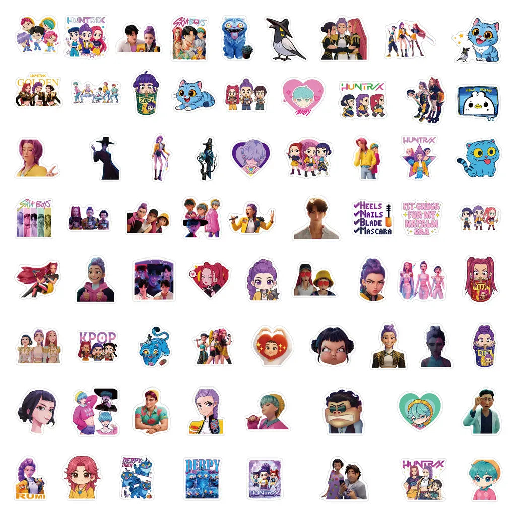 70-Piece KPOP Demon Hunter Stickers - Korean Style Glossy Film Cartoon Decor Decals for Backpacks, Phones & Water Bottles 70-Piece KPOP Demon Hunter Stickers - Korean Style Glossy Film Cartoon Decor Decals for Backpacks, Phones & Water Bottles