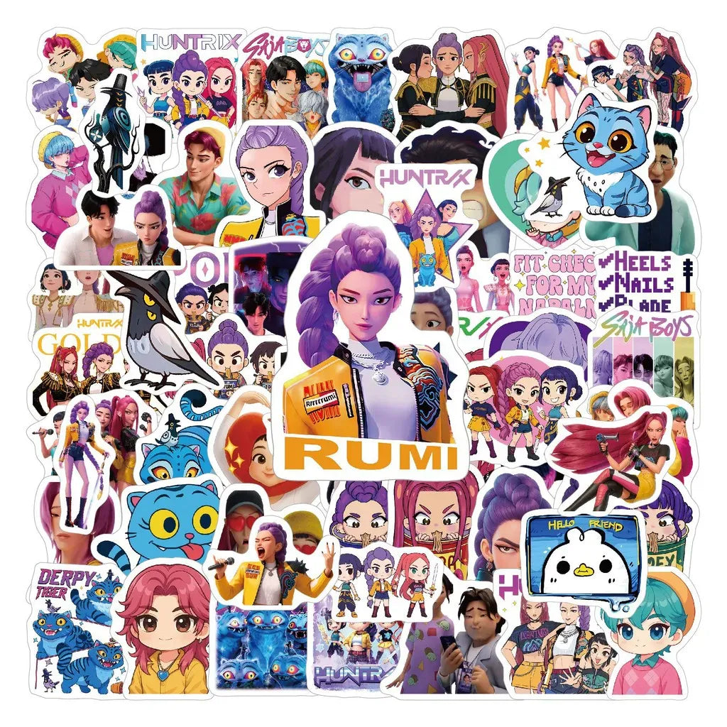 70-Piece KPOP Demon Hunter Stickers - Korean Style Glossy Film Cartoon Decor Decals for Backpacks, Phones & Water Bottles 70-Piece KPOP Demon Hunter Stickers - Korean Style Glossy Film Cartoon Decor Decals for Backpacks, Phones & Water Bottles