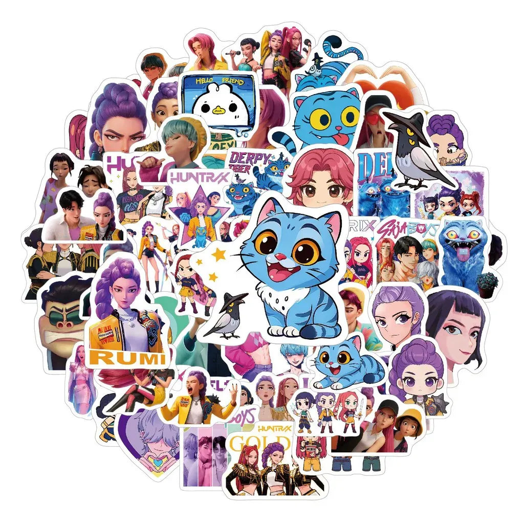 70-Piece KPOP Demon Hunter Stickers - Korean Style Glossy Film Cartoon Decor Decals for Backpacks, Phones & Water Bottles 70-Piece KPOP Demon Hunter Stickers - Korean Style Glossy Film Cartoon Decor Decals for Backpacks, Phones & Water Bottles