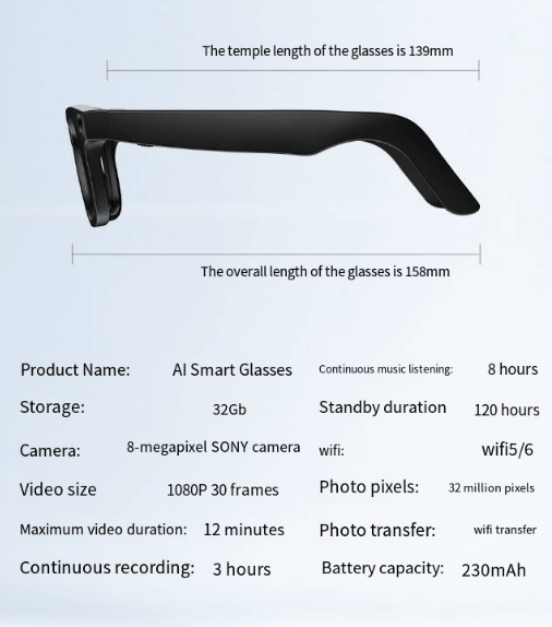 AI Camera Smart Glasses – HD Video, Voice Translation & Object Recognition