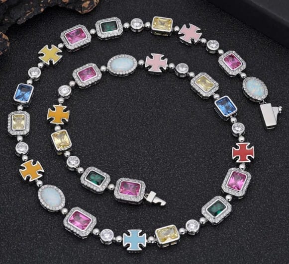 Gold-Plated Hip-Hop Gemstone Necklace