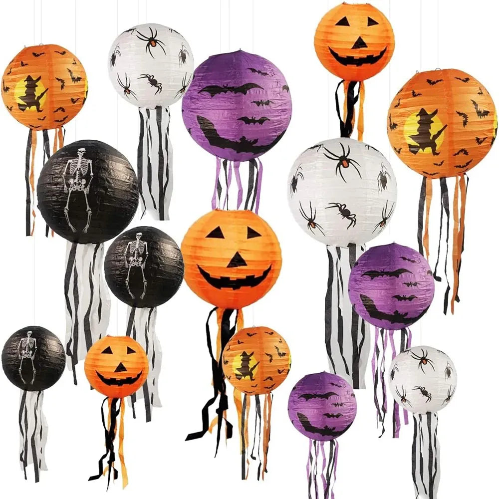 8 Inches Halloween Pumpkin Paper Lantern Festival Jack O Lantern Halloween Hanging Bat Spider Decoration for Home Graden 8 Inches Halloween Pumpkin Paper Lantern Festival Jack O Lantern Halloween Hanging Bat Spider Decoration for Home Graden