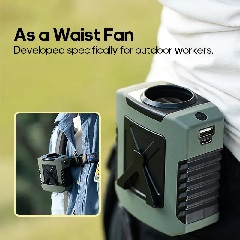 8000mAh Waist Fan 4-Speed Turbo Power Bank LED Light | Wahooly 8000mAh Outdoor Waist Fan — 4-Speed Turbo Cooling, Power Bank, LED Light & Neck Hanging