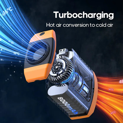 8000mAh Waist Fan 4-Speed Turbo Power Bank LED Light | Wahooly 8000mAh Outdoor Waist Fan — 4-Speed Turbo Cooling, Power Bank, LED Light & Neck Hanging