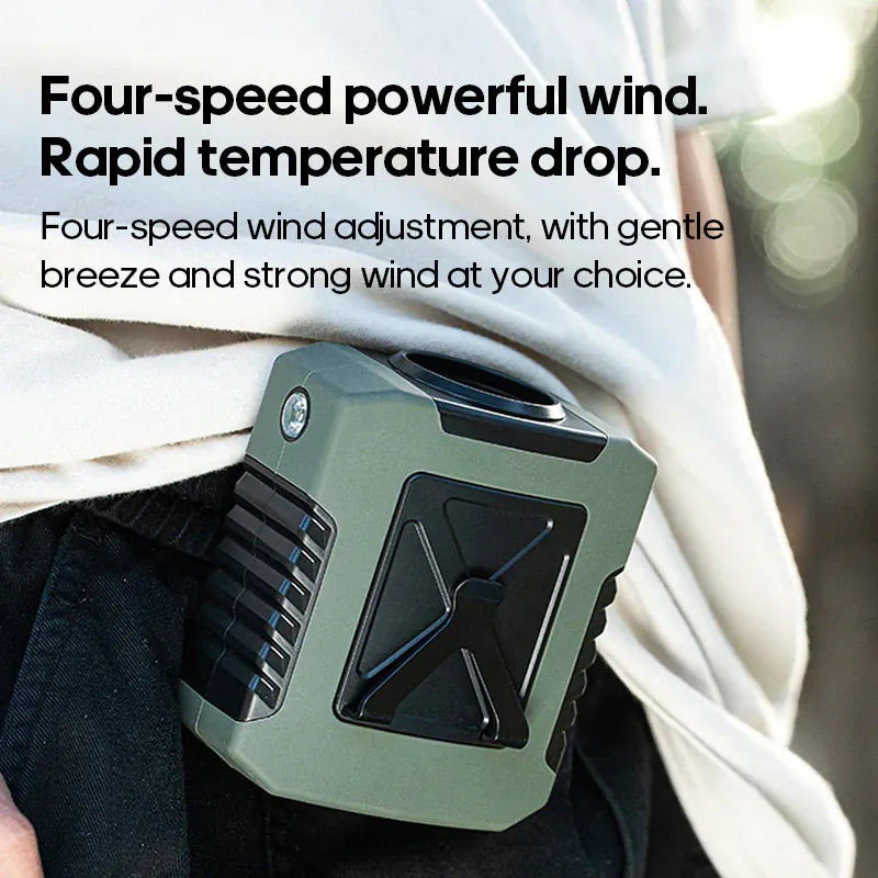 8000mAh Waist Fan 4-Speed Turbo Power Bank LED Light | Wahooly 8000mAh Outdoor Waist Fan — 4-Speed Turbo Cooling, Power Bank, LED Light & Neck Hanging