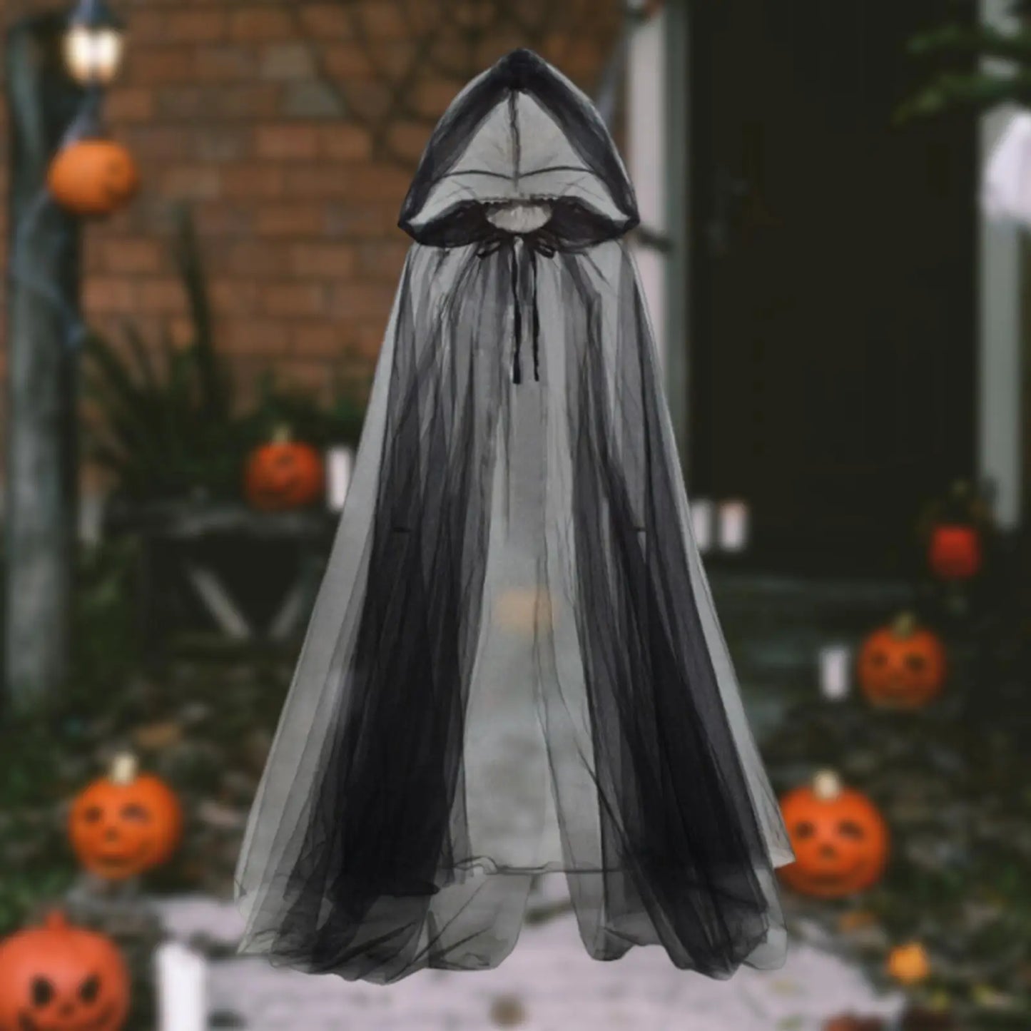 Halloween Witch Cloak with Hood Robe Cape for Adults Stage Show Themed Party Tulle Illusion Cape Halloween Cosplay Costume