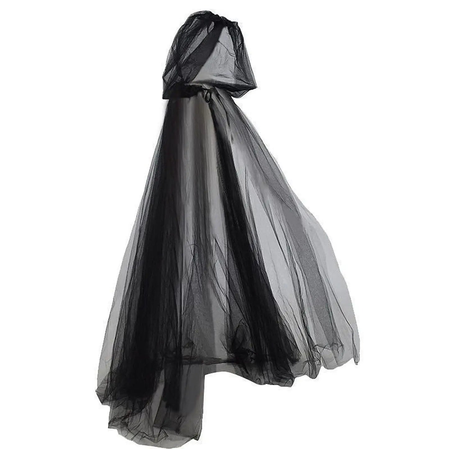 Halloween Witch Cloak with Hood Robe Cape for Adults Stage Show Themed Party Tulle Illusion Cape Halloween Cosplay Costume