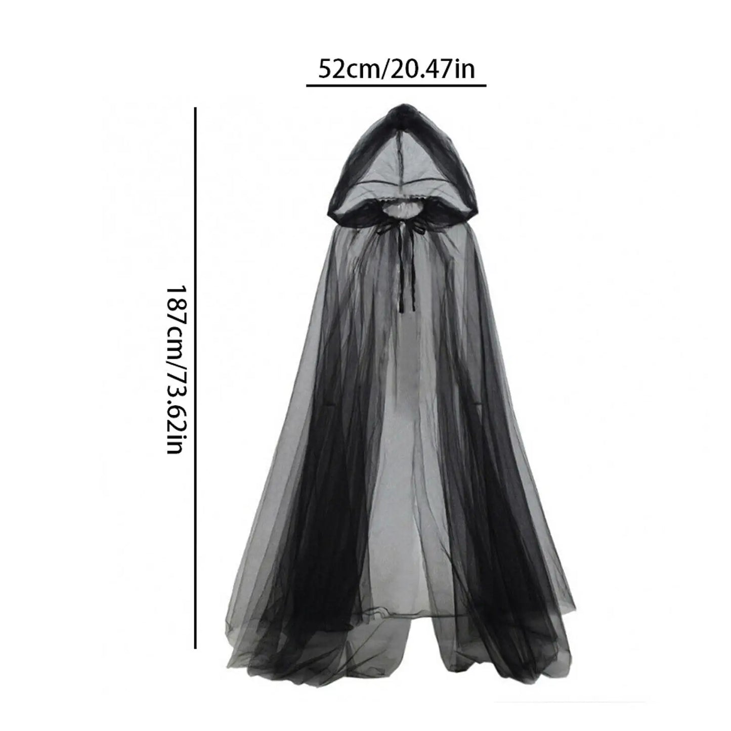 Halloween Witch Cloak with Hood Robe Cape for Adults Stage Show Themed Party Tulle Illusion Cape Halloween Cosplay Costume