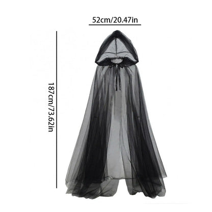 Halloween Witch Cloak with Hood Robe Cape for Adults Stage Show Themed Party Tulle Illusion Cape Halloween Cosplay Costume