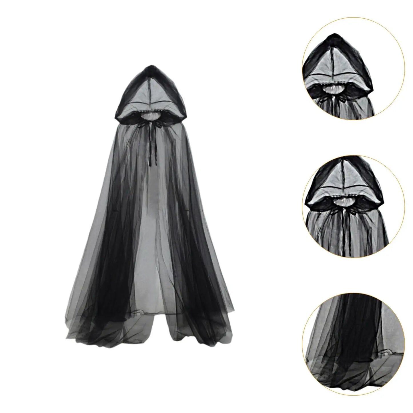Halloween Witch Cloak with Hood Robe Cape for Adults Stage Show Themed Party Tulle Illusion Cape Halloween Cosplay Costume