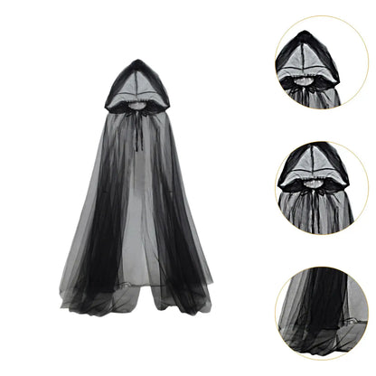 Halloween Witch Cloak with Hood Robe Cape for Adults Stage Show Themed Party Tulle Illusion Cape Halloween Cosplay Costume