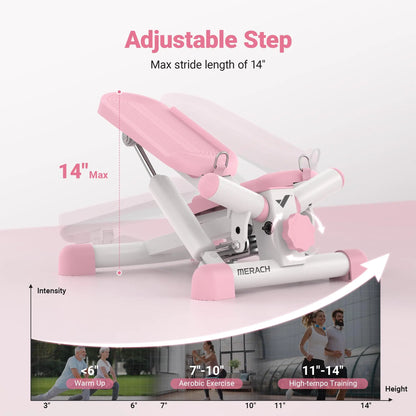 MERACH Mini Stepper for Exercise Twist Stair Stepper 330LBS Capacity Stepper Exercise Equipment with Resistance Band for Fitness
