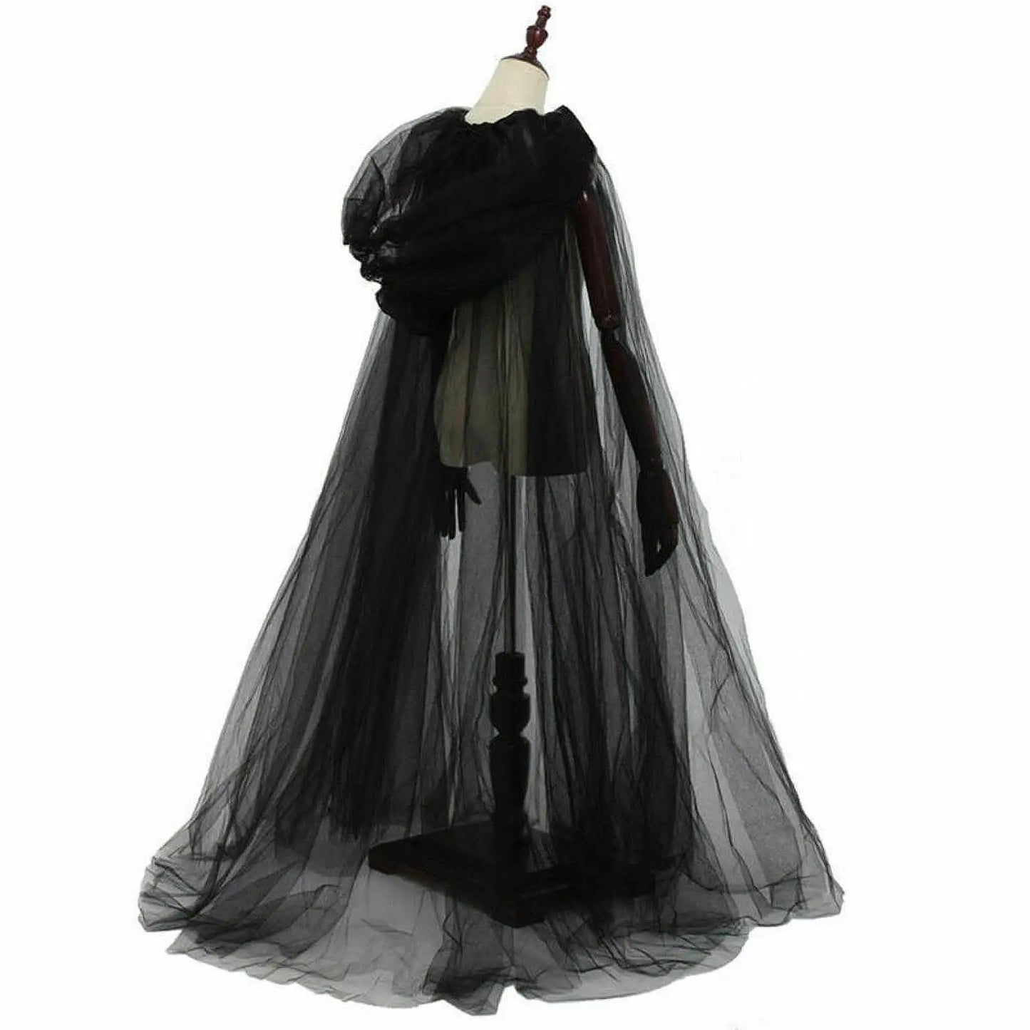 Halloween Witch Cloak with Hood Robe Cape for Adults Stage Show Themed Party Tulle Illusion Cape Halloween Cosplay Costume