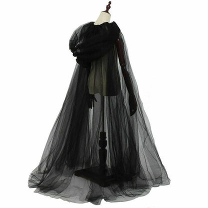 Halloween Witch Cloak with Hood Robe Cape for Adults Stage Show Themed Party Tulle Illusion Cape Halloween Cosplay Costume
