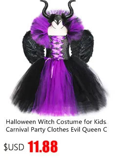 Halloween Evil Queen Costume for Kids Carnival Party Dress Up Outfit Purple Black Witch Costume for Girls Fancy Tulle Tutu Dress