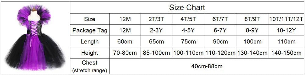 Halloween Evil Queen Costume for Kids Carnival Party Dress Up Outfit Purple Black Witch Costume for Girls Fancy Tulle Tutu Dress