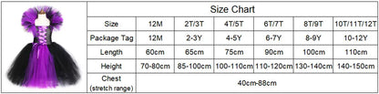 Halloween Evil Queen Costume for Kids Carnival Party Dress Up Outfit Purple Black Witch Costume for Girls Fancy Tulle Tutu Dress
