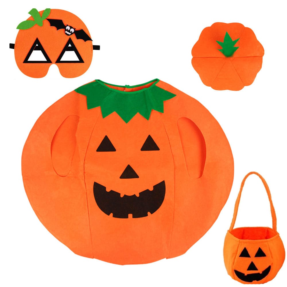 Halloween Pumpkin Costume Set – Cute Hat, Candy Bag & 6-Piece Bundle | Kids & Adults