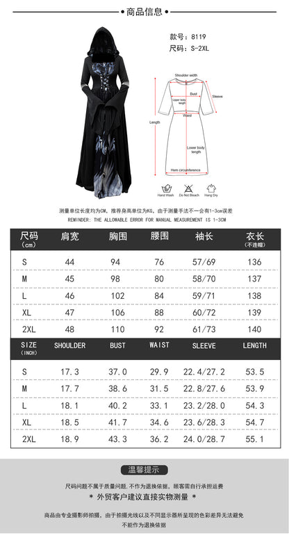 Women's Hooded Skeleton Witch Dress – Halloween & Cosplay Costume S–2XL