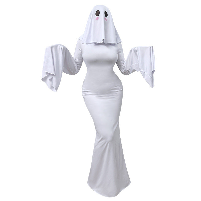 Women's Ghost Spirit Halloween Dress – Elegant Backless White Costume Gown | S–XL