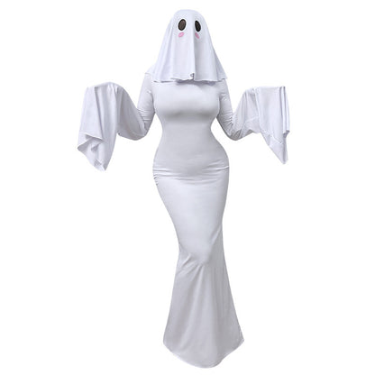 Women's Ghost Spirit Halloween Dress – Elegant Backless White Costume Gown | S–XL