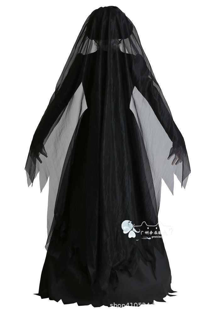 Ghost Bride Vampire Costume – Women's Black Wedding Dress Halloween Set