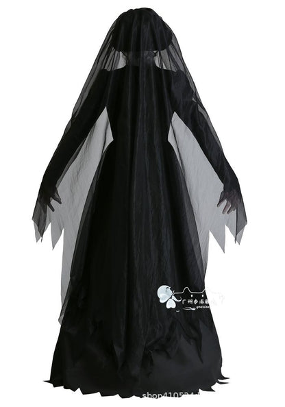 Ghost Bride Vampire Costume – Women's Black Wedding Dress Halloween Set