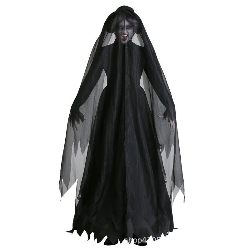 Ghost Bride Vampire Costume – Women's Black Wedding Dress Halloween Set