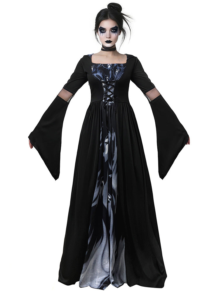 Women's Hooded Skeleton Witch Dress – Halloween & Cosplay Costume S–2XL