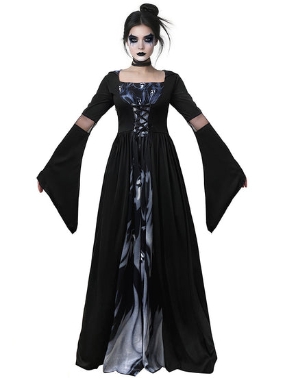 Women's Hooded Skeleton Witch Dress – Halloween & Cosplay Costume S–2XL