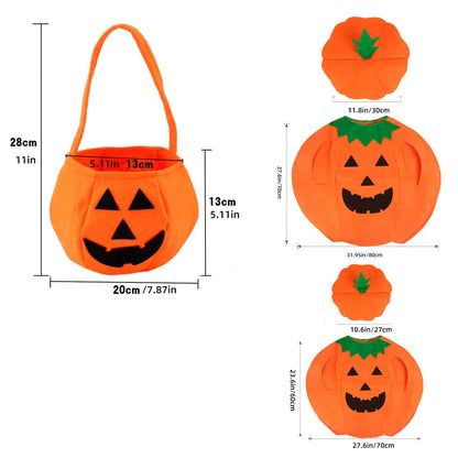 Halloween Pumpkin Costume Set – Cute Hat, Candy Bag & 6-Piece Bundle | Kids & Adults