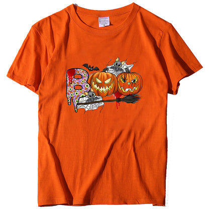 Halloween Pumpkin Print T-Shirt – Unisex Short Sleeve Tee | 20 Colors, S–XXXL