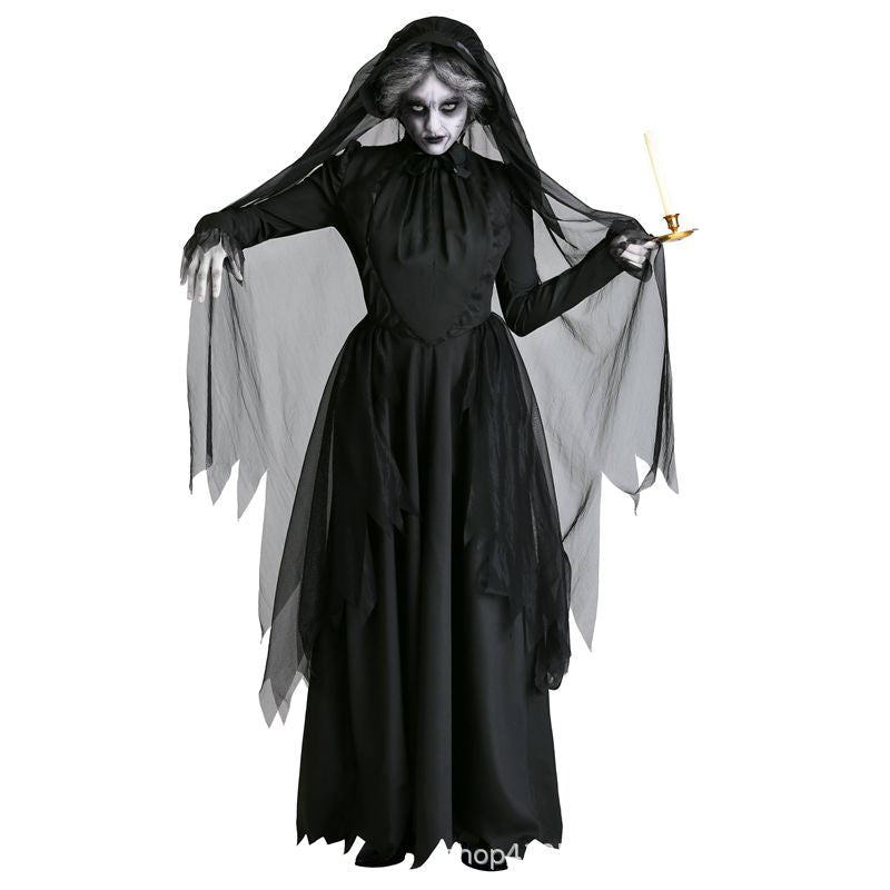 Ghost Bride Vampire Costume – Women's Black Wedding Dress Halloween Set
