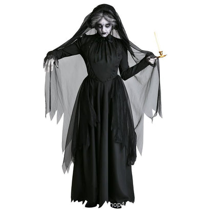 Ghost Bride Vampire Costume – Women's Black Wedding Dress Halloween Set