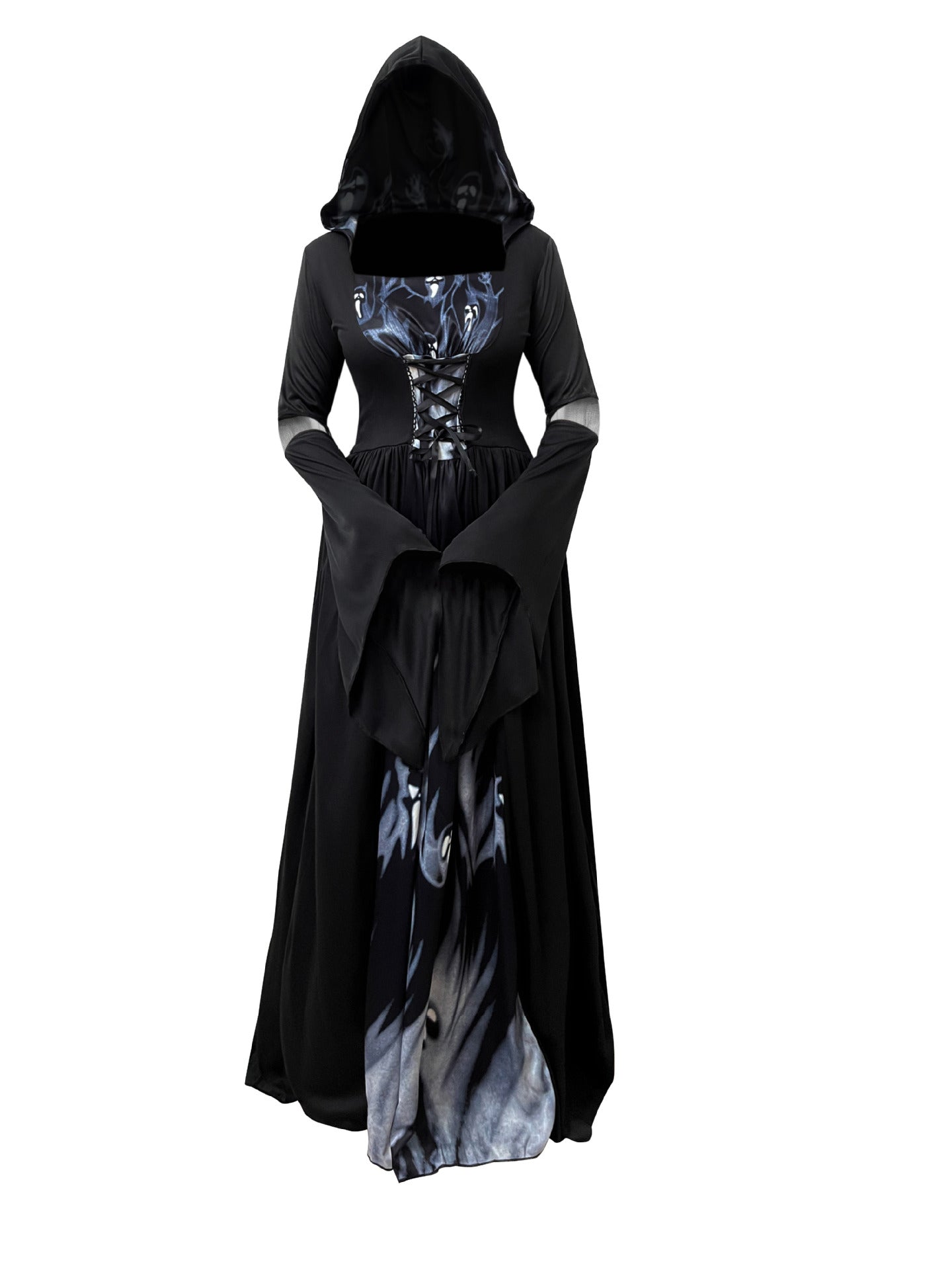 Women's Hooded Skeleton Witch Dress – Halloween & Cosplay Costume S–2XL