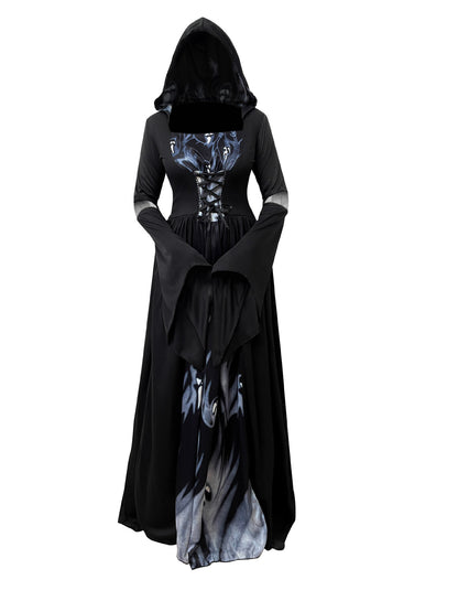 Women's Hooded Skeleton Witch Dress – Halloween & Cosplay Costume S–2XL