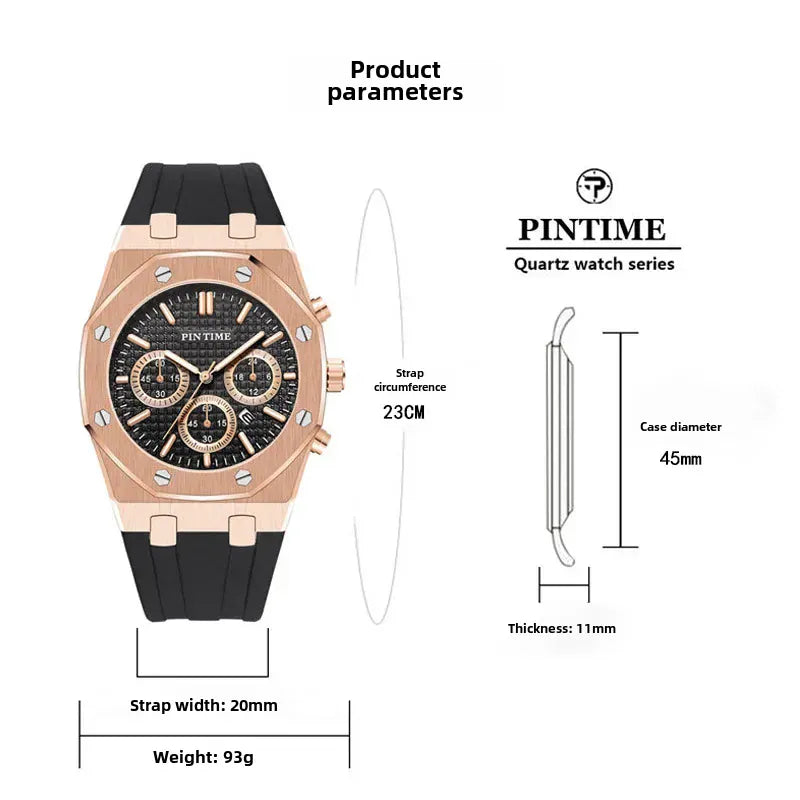 Men's Multi-Function Sports Watch – Waterproof, 43mm Dial, 6 Color Options