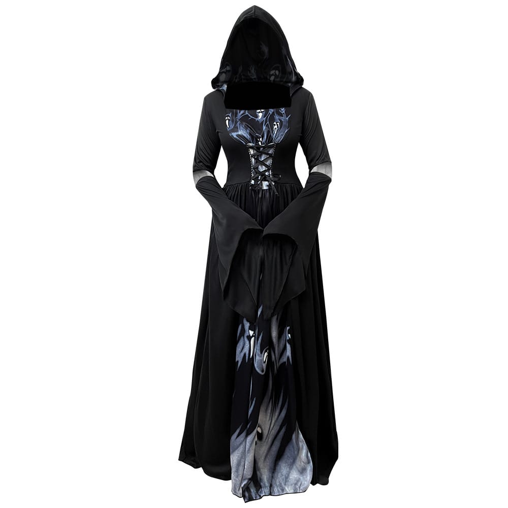 Women's Hooded Skeleton Witch Dress – Halloween & Cosplay Costume S–2XL